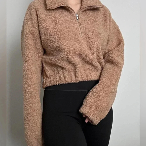 Zaful Sweatshirt Womens M Medium Brown Forever Young Cropped Long Sleeves - Picture 1 of 4